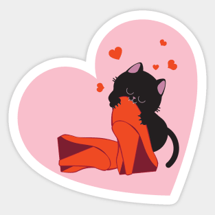 Black kitten bites red pumps Sticker